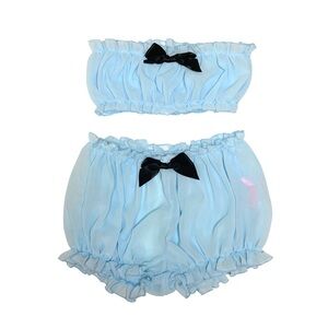 Blue Cute Sheer Ruffle Cinched Set